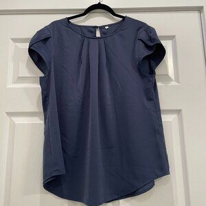 Women's Pleated Top Cap Sleeve Chiffon Blouse XL